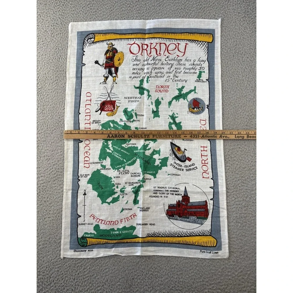 Vintage Orkney Tea Towel Map 29x21 Irish Linen Scotland Dunmoy